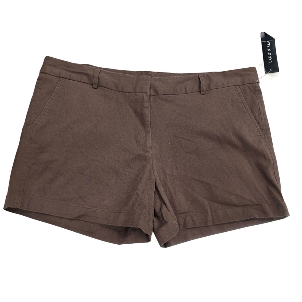 Land'N Sea Womens Brown Chino Shorts Size 14 Stretch Cotton 207073